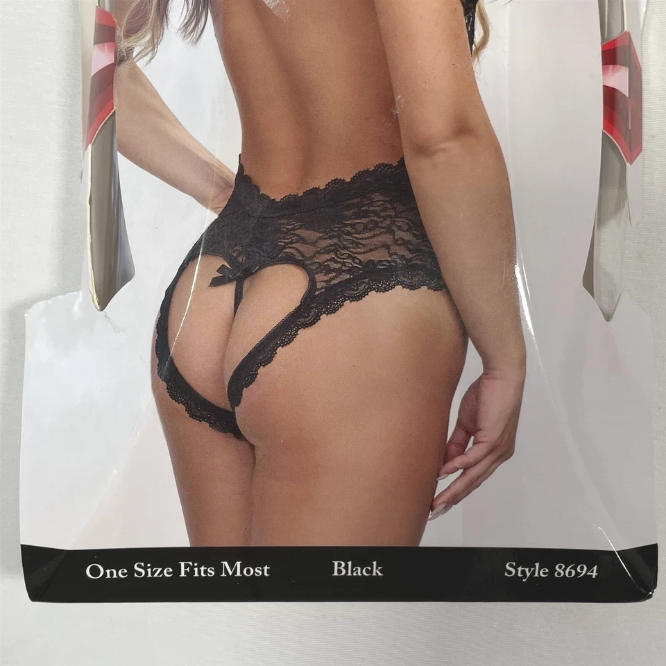 Body de peluche Dreamgirl para mujer talla única tanga elástico encaje negro Foto 3 de 4