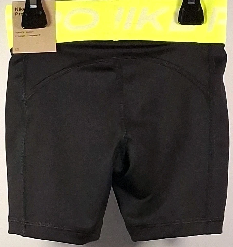 Nike Pro FB1081-011 Girls' Extra Large Dri-FIT 5" Shorts, Black/Volt/White - Image 2 of 2