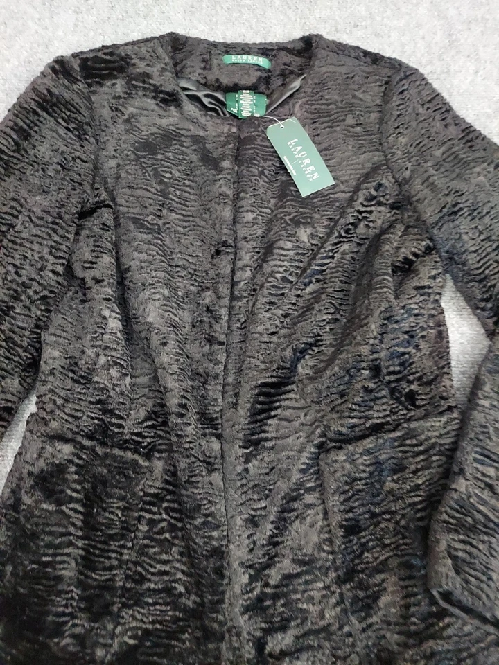 Chaqueta Lauren Ralph Lauren Mujer Pequeña Negra Imitación Piel Abrigo Gancho Ojo Cierre Forrado Foto 2 de 4