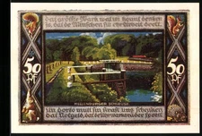 Notgeld Poppenbüttel, 1921, 50 Pf, Hellenburger Schleuse und Wappen der Gemeind 