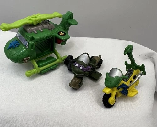 Vintage 1994 TMNT Mini Mutants Military Combo Copter, Motorcycle & bike