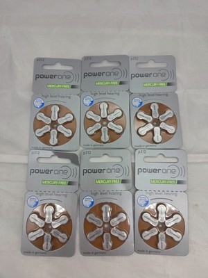 Power One p312 Hearing Aid Batteries Mercury-Free Zinc Air   6 Packs