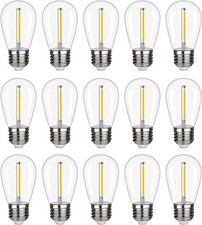 15 Pack S14 LED String Light Bulbs, 1W Shatterproof  Waterproof Outdoor Indoor