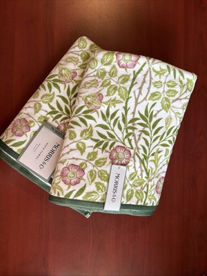 William Morris & Co Bath Towels Green & Pink Floral Sweet Briar Set of 2 NEW