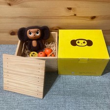 Cheburashka Chebu Plush Doll Stuffed Toy Wooden Box Monkey Rare Japan