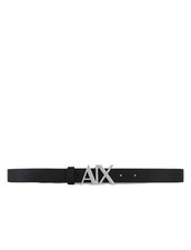 Armani Exchange Women's Metal Logo Leather Belt 30 Black
