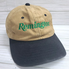 Remington Arms Canvas Baseball Cap Tan Black Two Tone MADE USA Adjust Hat CLEAN