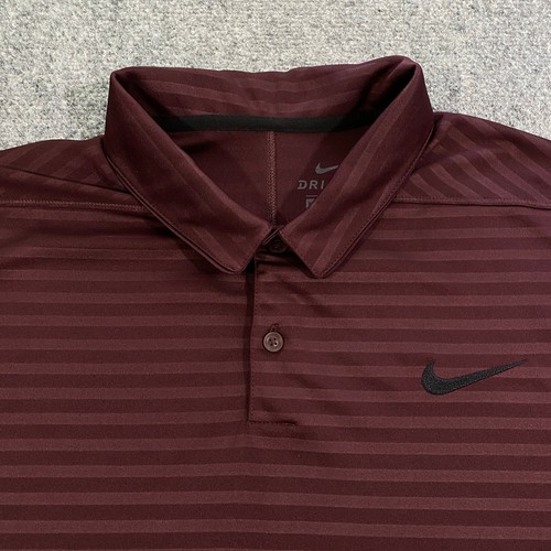 Nike Golf Dri-Fit Performance Polo Shirt Mens XL Burgundy Striped Stretch Swoosh - Picture 3 of 17