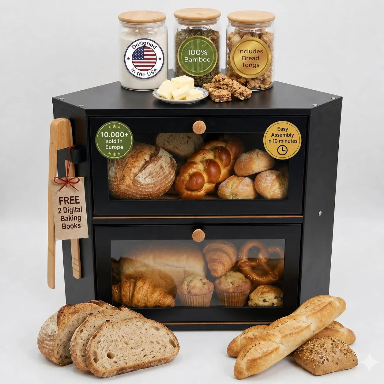 Corner Bread for Kitchen Countertop – Bread with Airtight Design, Dual Divide...
