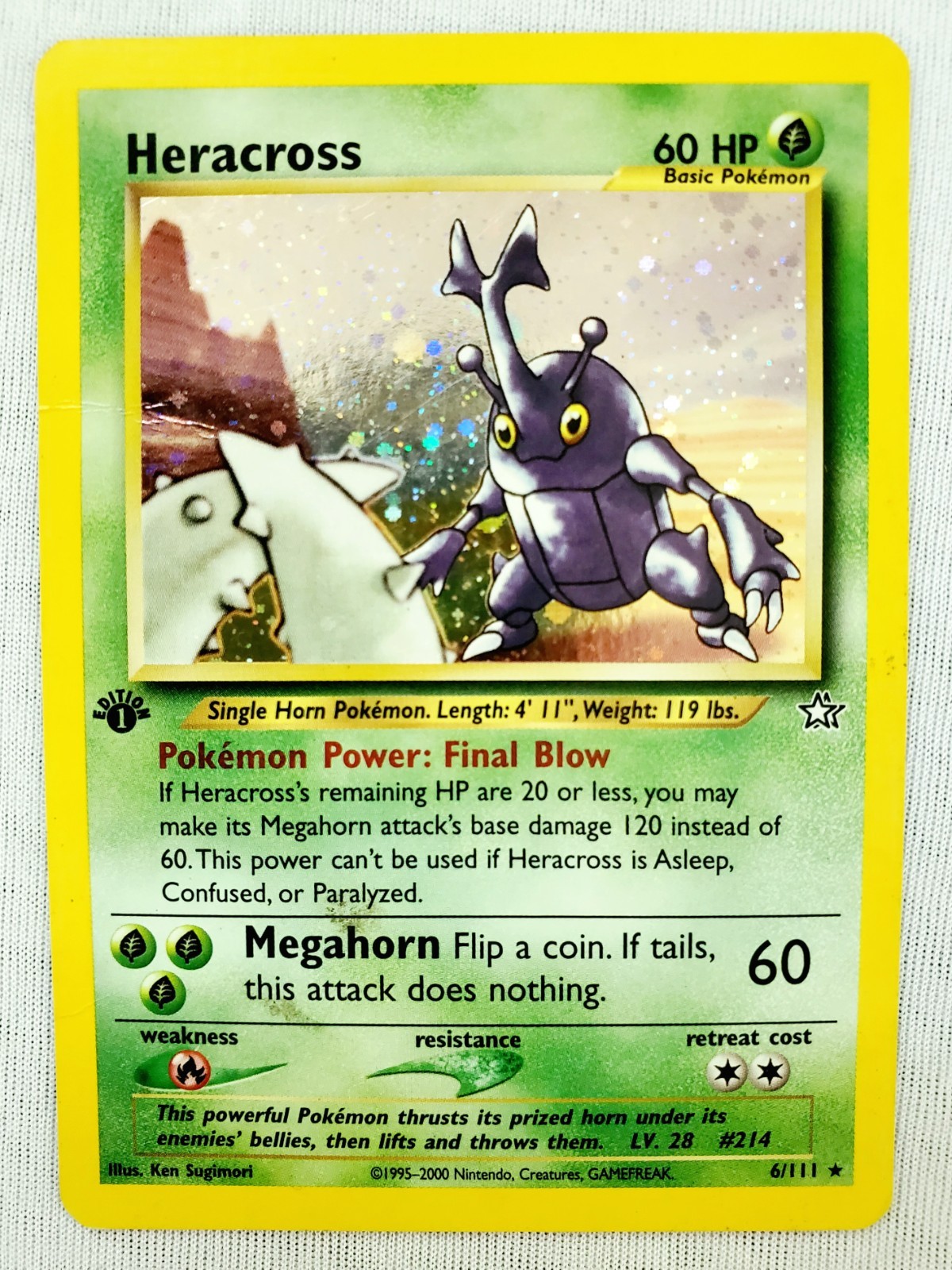 1ST EDITION HERACROSS 6/111 Neo Genesis Holo Rare English Pokémon Card 2000 HP