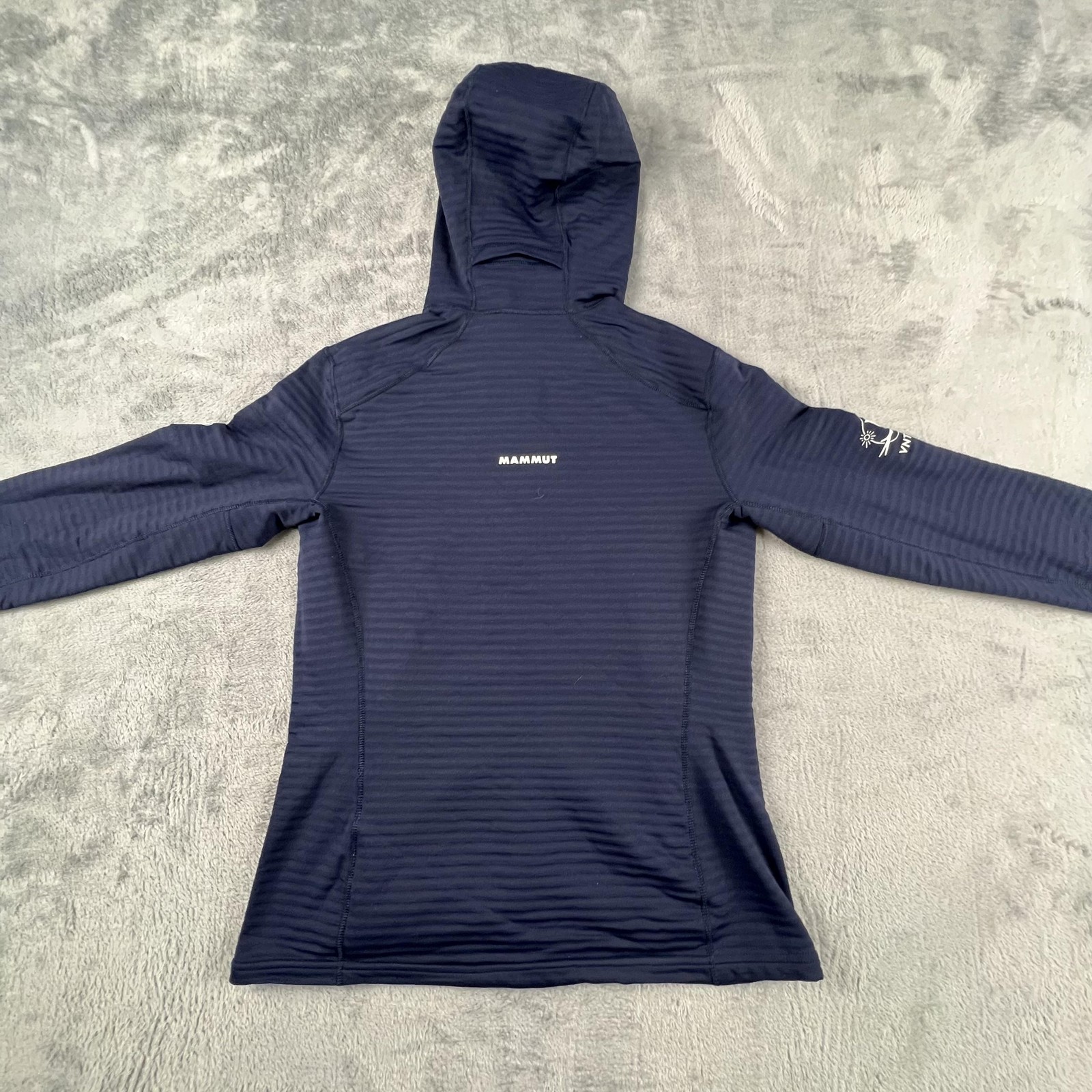 Mammut Aconcagua Jacket Womens Small Blue Hooded Full Zip Fleece Midlayer Logo