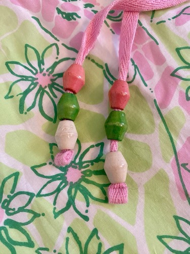 Vintage Lilly Pulitzer Tiered Prairie Skirt Pink Green Giraffe Beaded Womens M - Picture 10 of 18