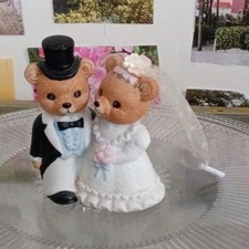Ceramic Bear Wedding Cake Topper Figurine, Hand Painted, Multicolor, Romantic