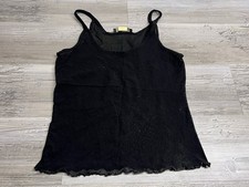 Vintage Y2K Black Sheer Mesh Cami Lace Trim Coquette Fairycore Spaghetti Strap M