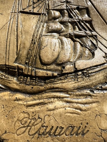 1979 Hawaii Art Plaque Masted Schooner Ship Kona Clay Pottery Maritime Nautical - Picture 8 of 12