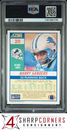 1990 SCORE #20 BARRY SANDERS LIONS HOF PSA 10 - Picture 2 of 8