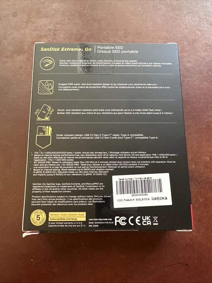 New SanDisk Extreme Go 4TB Portable SSD - SEALED - Image 2 of 2