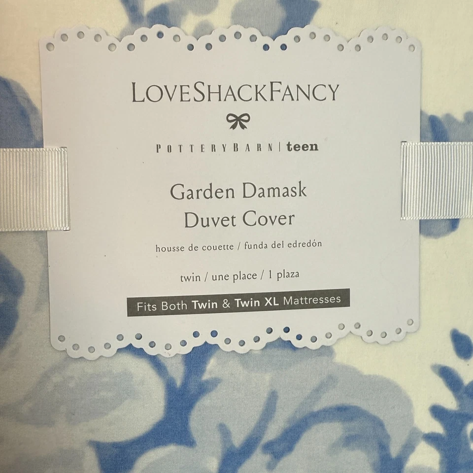 JUEGO DE FUNDA NÓRDICA DOBLE CON VOLANTES DAMASCO LOVESHACKFANCY PARA ADOLESCENTES GRANERO DE CERÁMICA ~ AZUL Foto 3 de 4