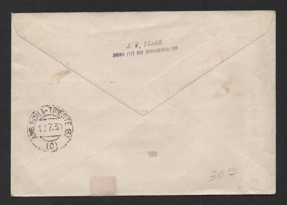 ITALY AUSTRIA 1930 AIR MAIL REGISTERED COVER FRANKED SCOTT #C23-C26 FIRST DAY - Image 2 of 2