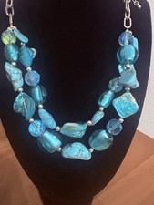 Chunky Multi Strand Faux Turquoise Acrylic Beaded Statement Necklace