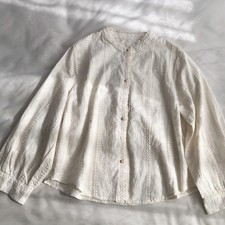 Lace Embroidery, Shirt, Button Up Neck Long Sleeve Shirt Ladies Spring