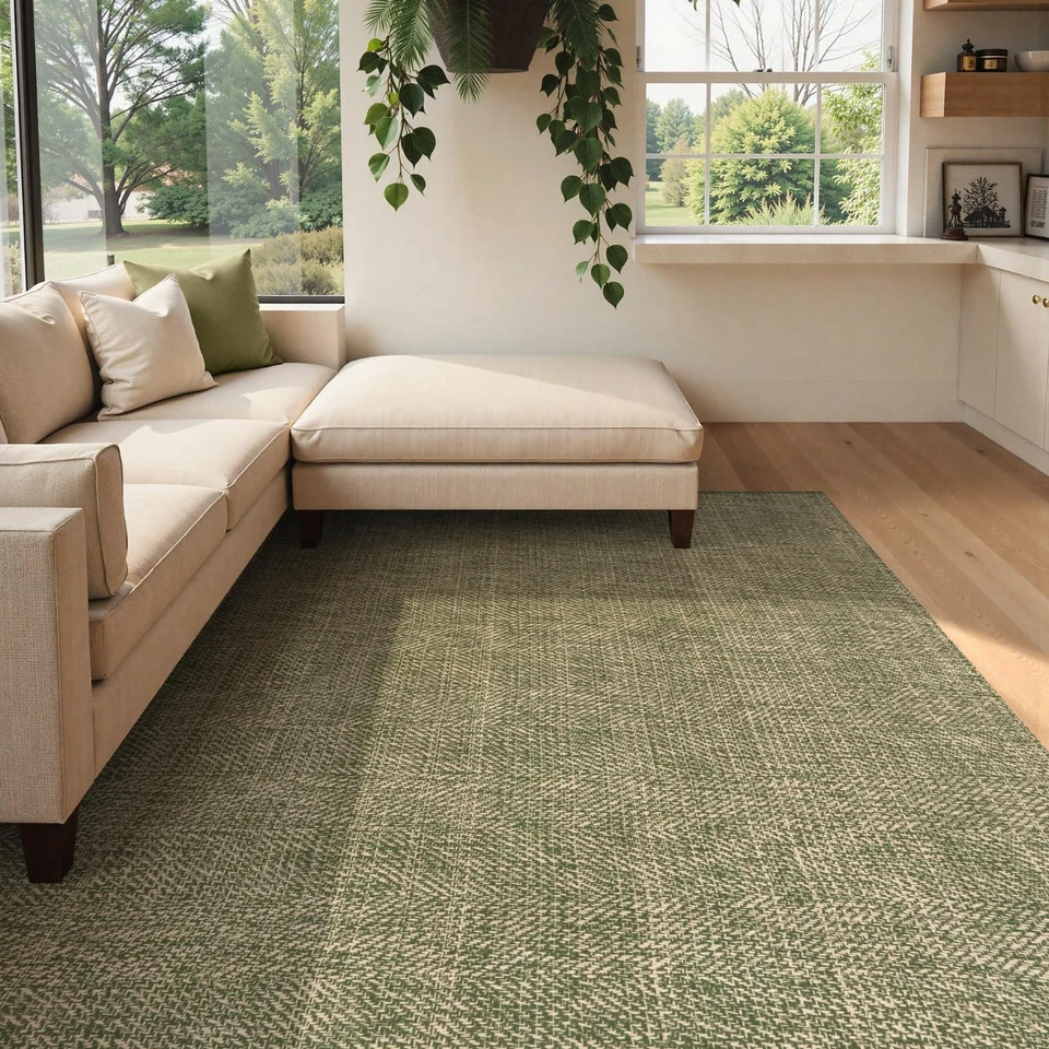 Alfombra de cocina lavable, 5' x 8', verde, alfombra geométrica moderna Foto 3 de 4