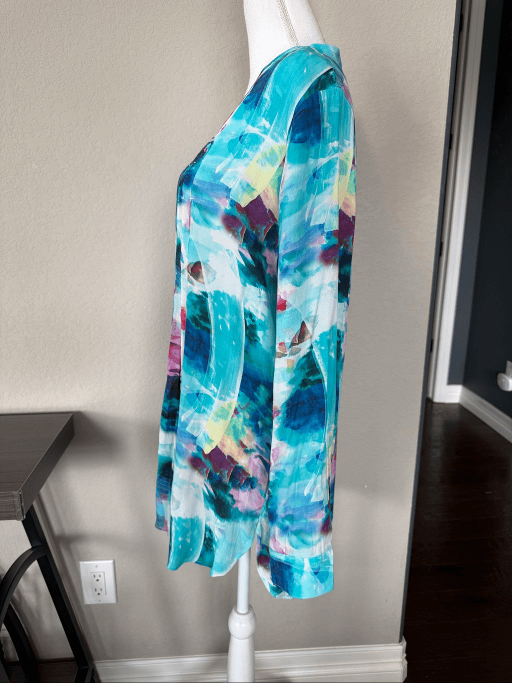 Soft Surroundings Blue Patterned Button Down Blou… - image 2