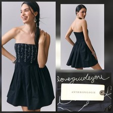 Anthropologie Maeve Love Script Strapless Mini Dress Black &White XS NWT $178