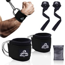 Wrist Cuffs with Dual D-Rings Lifting Straps Set with Mesh Wash Bag - for Cab...