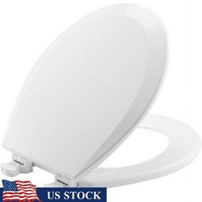 Easy Clean Round Toilet Seat Enameled Wood Soft Close Durable Hinge White 1 Pack