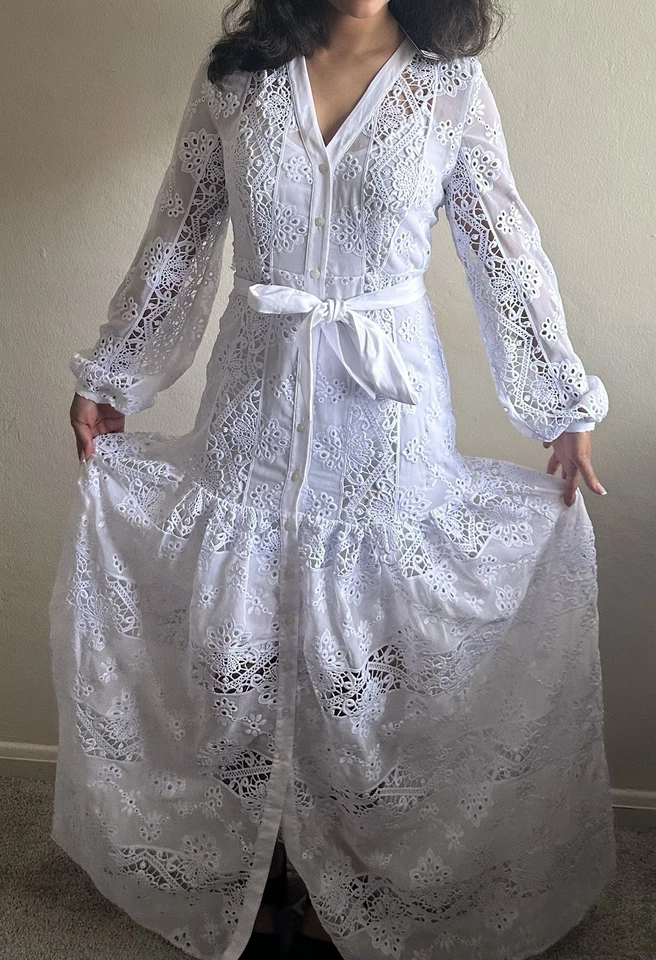 California Dynasty Women's Maxi Gown Slip Dress, Size Large, Lace Trim, Vintage. - Image 2 of 4