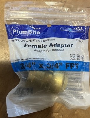 PLUMBITE 3/4 X 3/4 in FPT PUSH ON ADAPTER BRAND NEW Plumbing home repair 