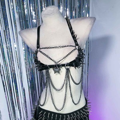 Emo Gothic Harnesses Tank Grunge Y2K Vegan Leather TOPS Punk Rock Studded