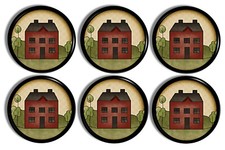 6 Handmade Cabinet Knobs, Rustic Red House Drawer Pulls, Country Farmhouse Decor
