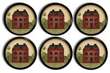 6 Handmade Cabinet Knobs, Rustic Red House Drawer Pulls, Country Farmhouse Decor