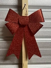 Red Christmas Tree Tie-On Glitter Bows Decoration 12” Tall (SET of 4)