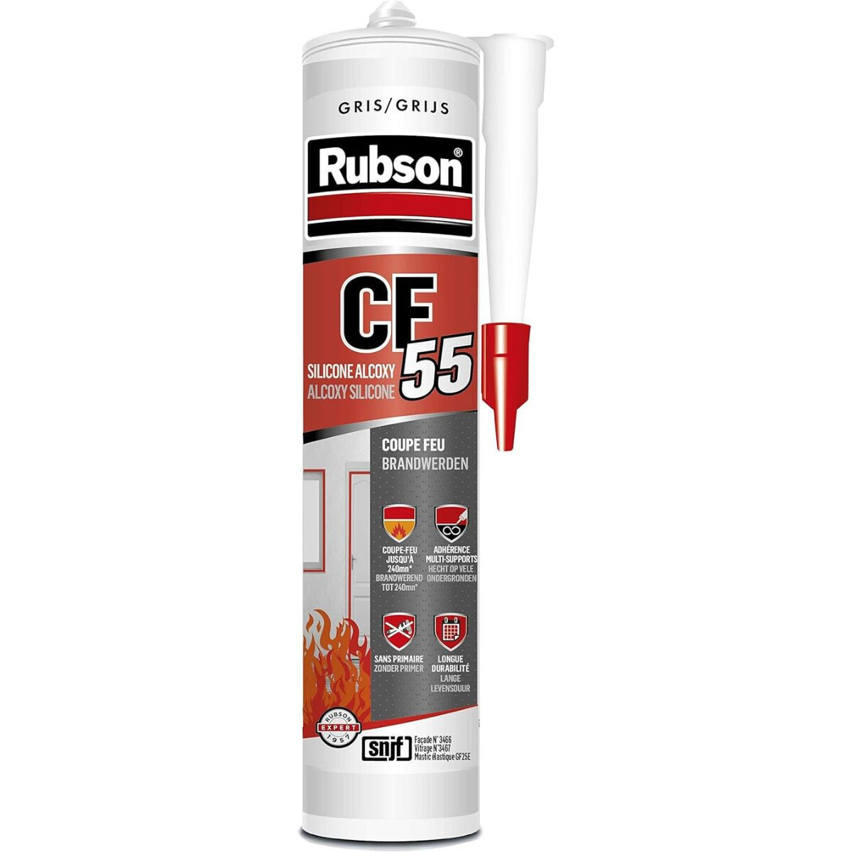 Rubson CF55 mastic silicone gris haute performance coupe-feu 300 ml