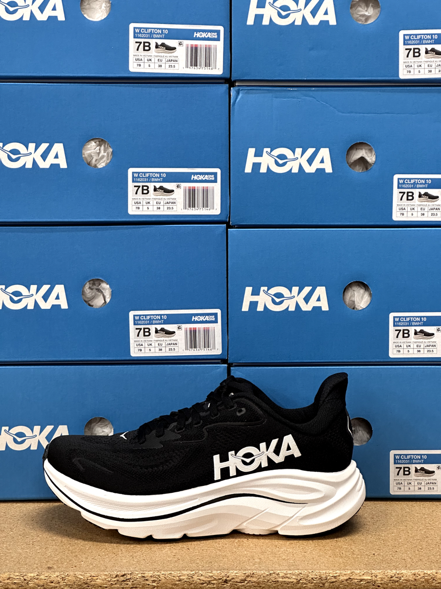 Hoka One One Clifton 10 Black White 1162031-BWHT Womens New