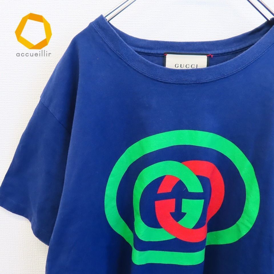 GUCCI 水色 ロゴプリント Tシャツ XXS Gucci GUCCI Blue Interlocking Logo Over-size T-shirt 846048