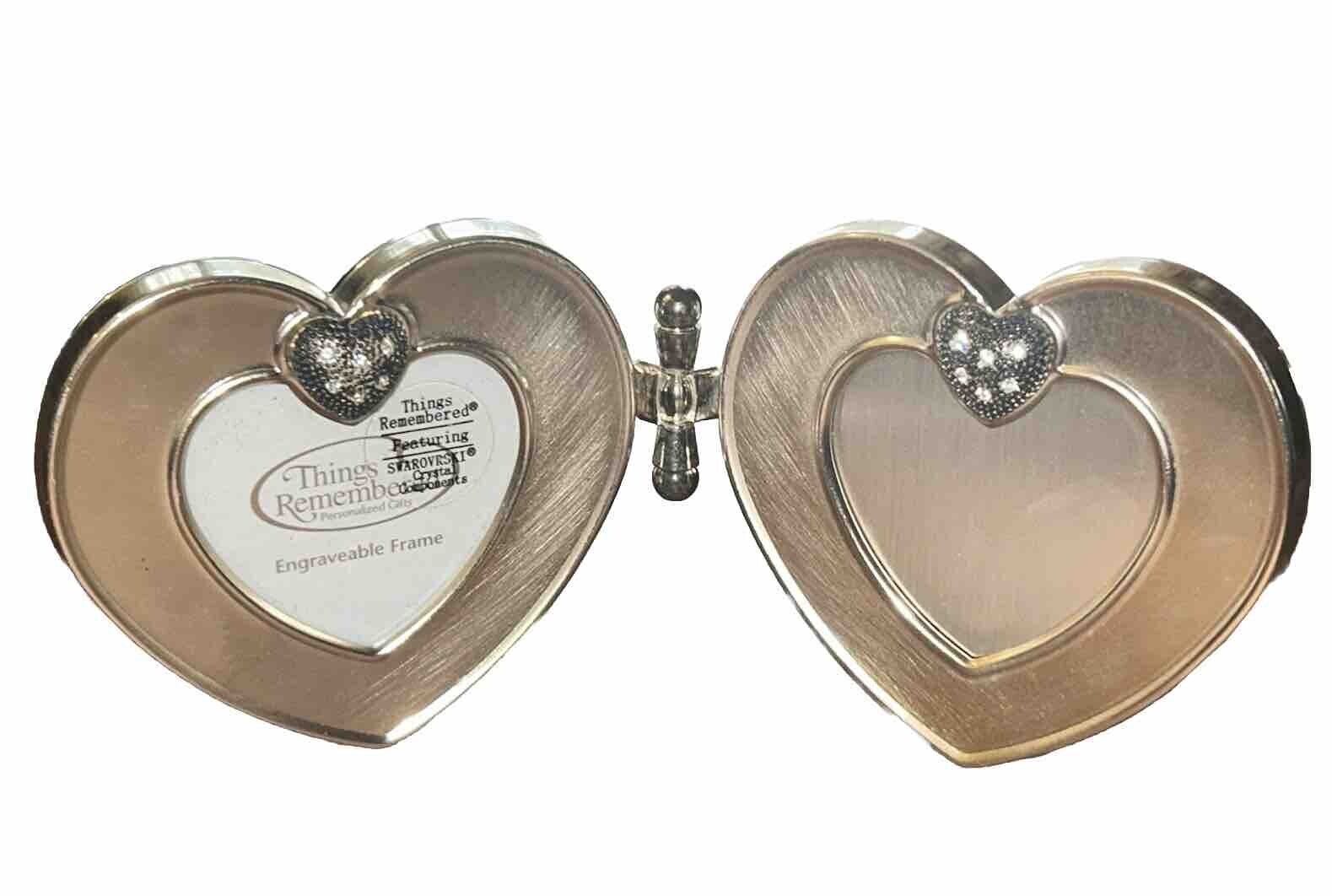 New Swarovski Double Hearts Folding Photos Frame Things Remembered 7.5”L 3.25”T