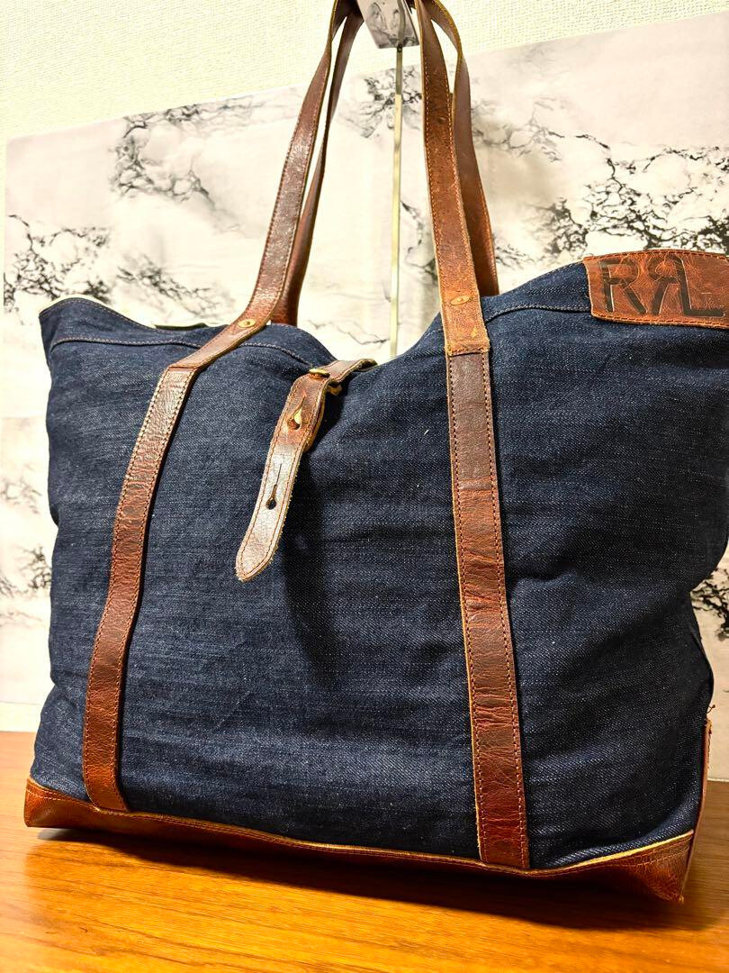 RRL RALPH LAUREN DENIM LEATHER TOTE BAG MEN COLOR BLUE USED | eBay