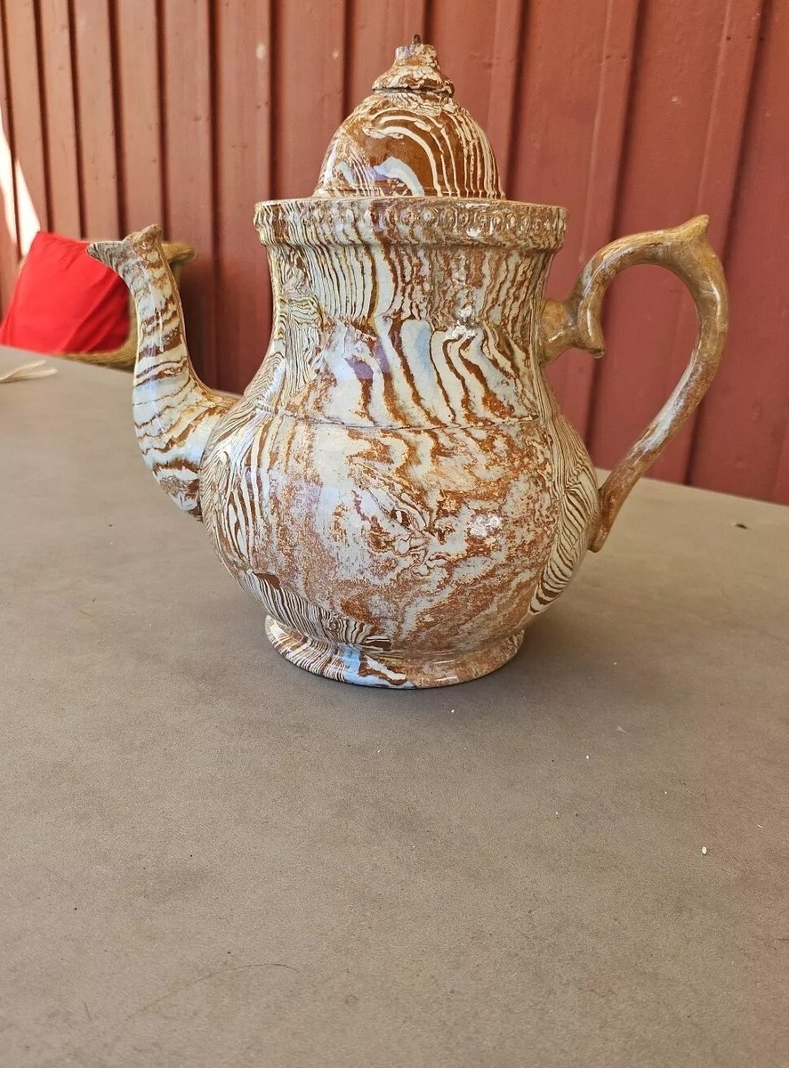Staffordshire Mochaware Agate Ware XL Coffee TEA Pot 11