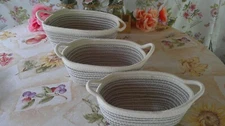 Set of 3 Gray & White Woven Rope Baskets – Multi-Functional Storage – Modern Org