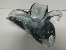 VINTAGE WHITEFRIARS VINCENT BOFFO BLUE ART GLASS LEAF BOWL BUBBLE MID CENTURY