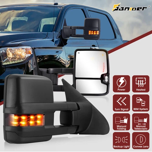 Tow Mirrors LED Signals BSM Power Heated for 2007-2021 Toyota Tundra SR SR5 TRD 