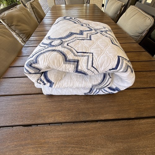 Blue/White Queen Cotton Coverlet/Quilt w Two Standard Shams Beach Cottage Vibe - Picture 7 of 9