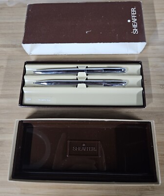 Sheaffer Triumph 506 Bright Chrome Ball Point Pen M & Pencil Circa 1970 s NOS