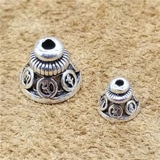 2 Sterling Silver Om mani padme hum Caps 925 Silver the Six Syllable Mantra Bead