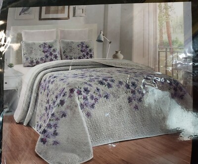 3-Piece Grand Linen Oversize (100x95'') Queen Floral Quilt Set Bedspread - Read