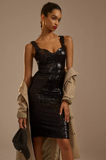 ANTHROPOLOGIE DRESS THE POPULATION SLOANE SWEETHEART SEQUIN MINI LBD BLACK M NYE